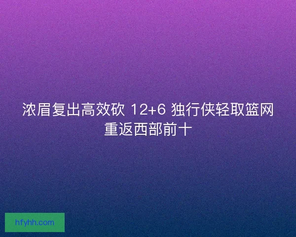 浓眉复出高效砍 12+6 独行侠轻取篮网重返西部前十
